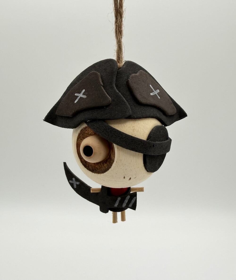 Pier 1 Imports Crazy Head Wooden Ornament 3.5” Pirate with Sword Halloween Decor